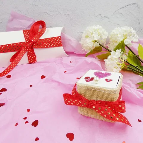 15mm Red Colour with Heart Prints Grosgrain Ribbon
